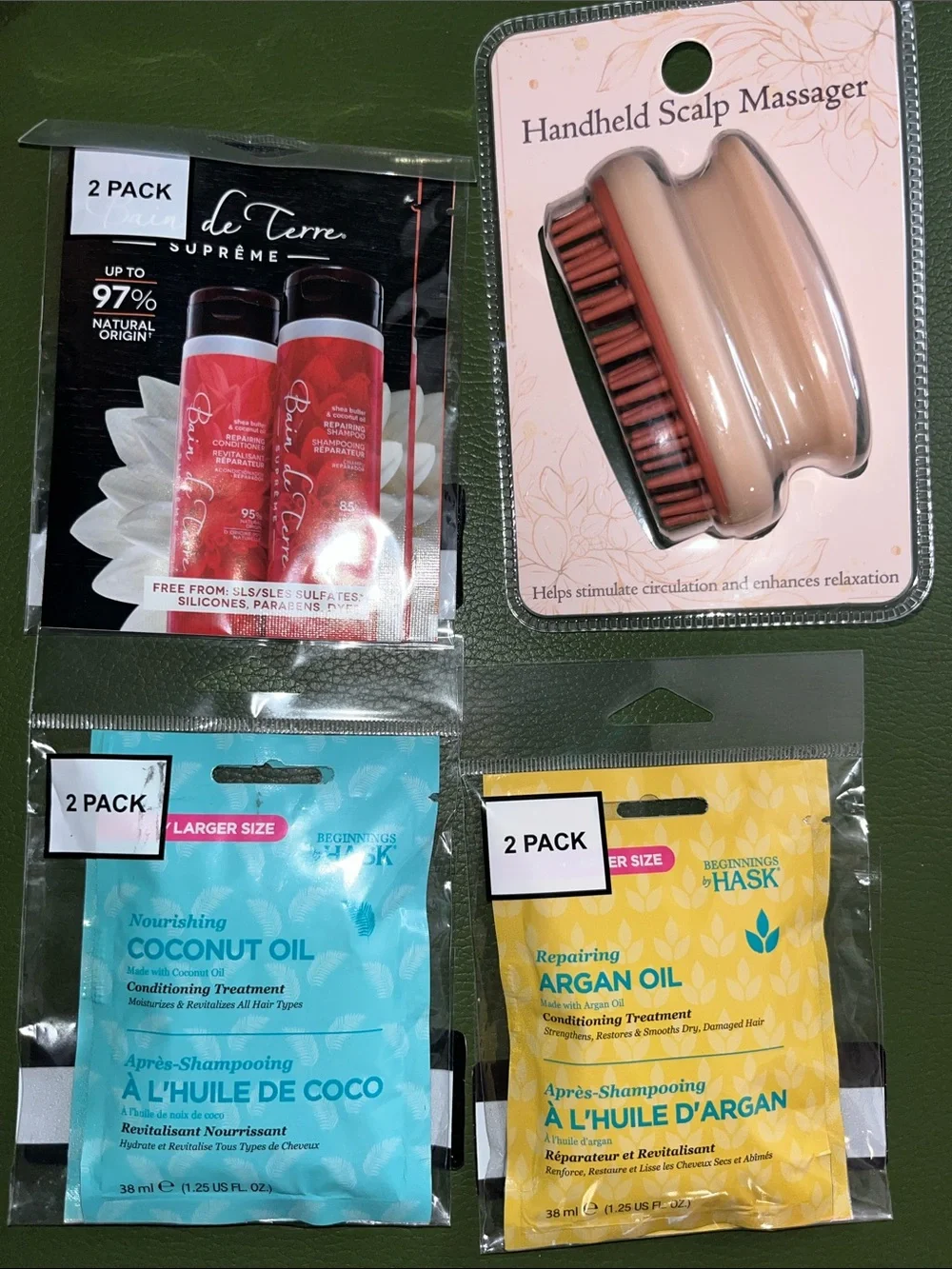 Supreme 3 pack of 2-Pack Red, Coconut oil Shampoo & Tan Handheld Scalp Massager